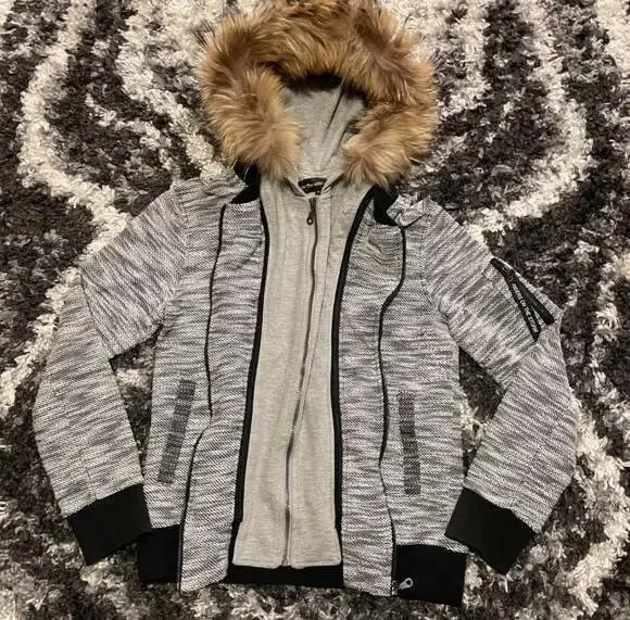 In The Attic Homme Japanese Brand Multi-Layered Knit Faux Fur Hoodie Jacket - Picture 1 of 8